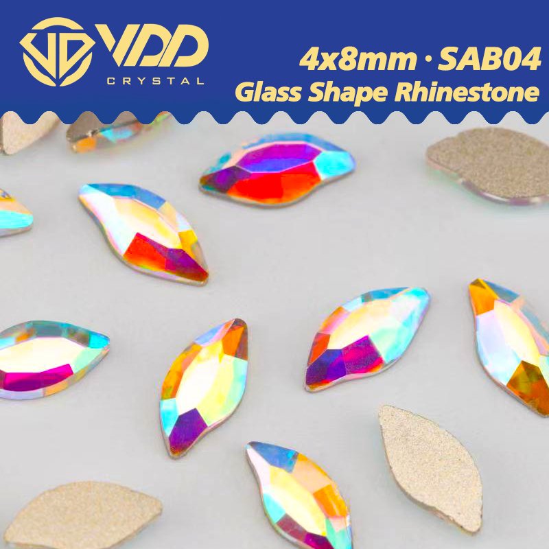 VDD 4x8mm - SAB04 100Pcs Glass Shape Crystal Rhinestones Crystal AB Flatback Glitter Stones For DIY Crafts Nail Art Decorations