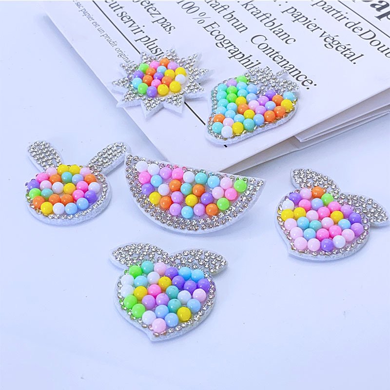 Colored pearl rhinestone non-woven patches Watermelon strawberry rabbit sun DIY children's hairpins shoes clothing bags