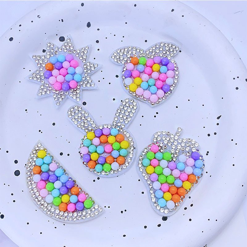 Colored pearl rhinestone non-woven patches Watermelon strawberry rabbit sun DIY children's hairpins shoes clothing bags