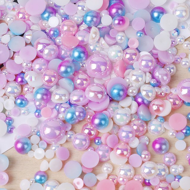 Hot Sales Mix Sizes Colorful ABS Half Round Pearl And Flat Back Resin Rhinestones For Nail Mobile DIY Craft