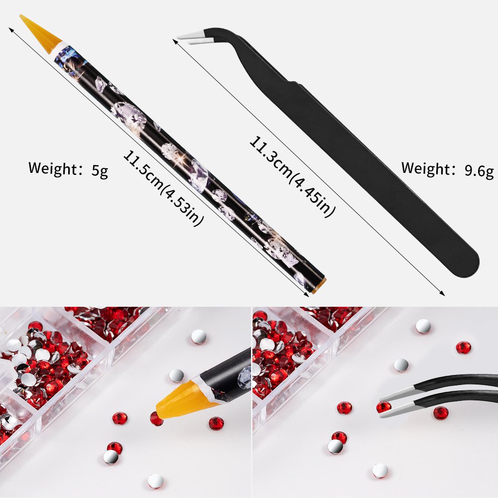 12Gird 3D Glass AB Crystal Nail Art Rhinestones Kit Flatback Round Bead Charm Gem Stones Jewelry Diamond with Tools for Nail Art
