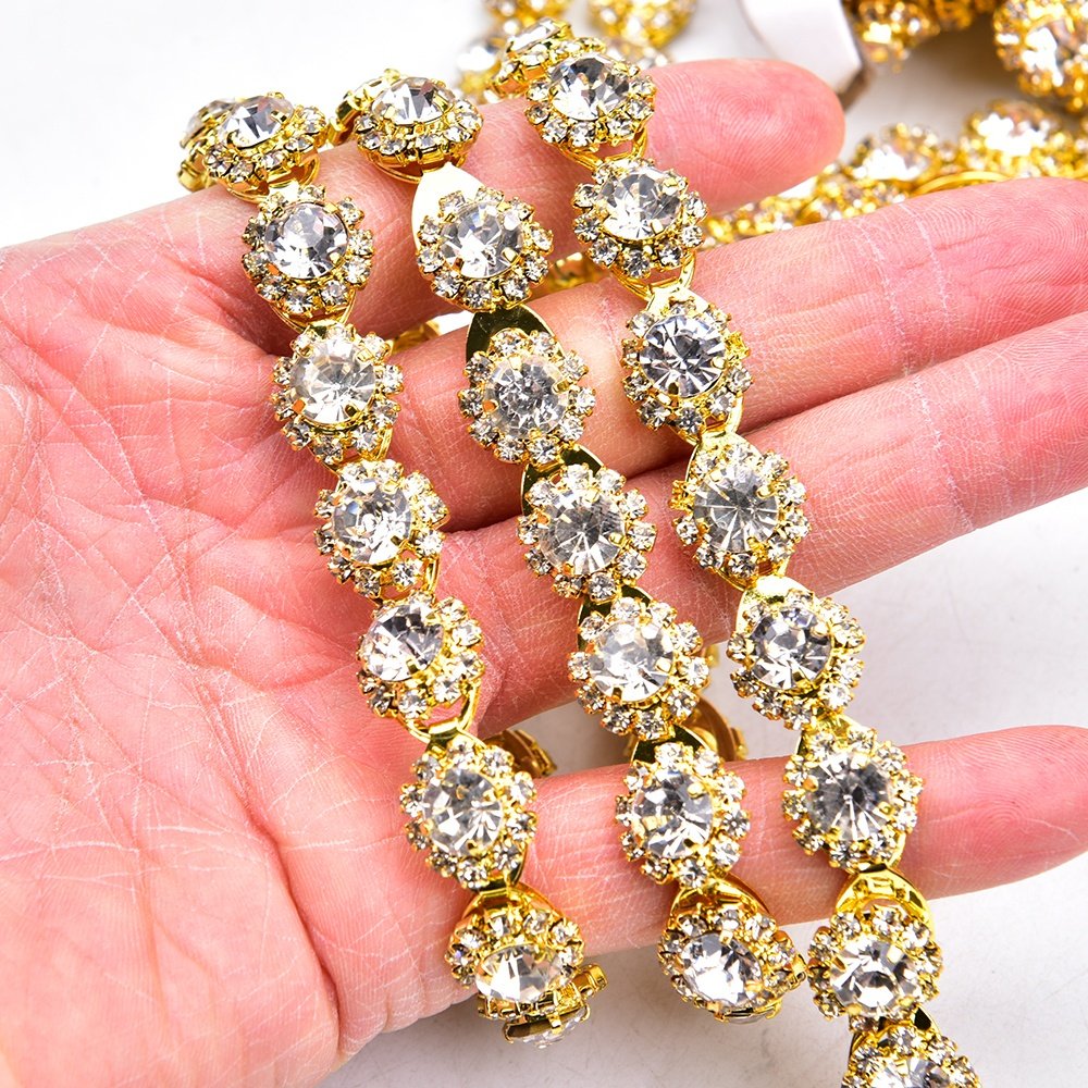Gold AB Color Rhinestone Sunflower Claw Chain Sew on Wedding Dress Clothing Shoes Accessories Crystal Diamond Trimming