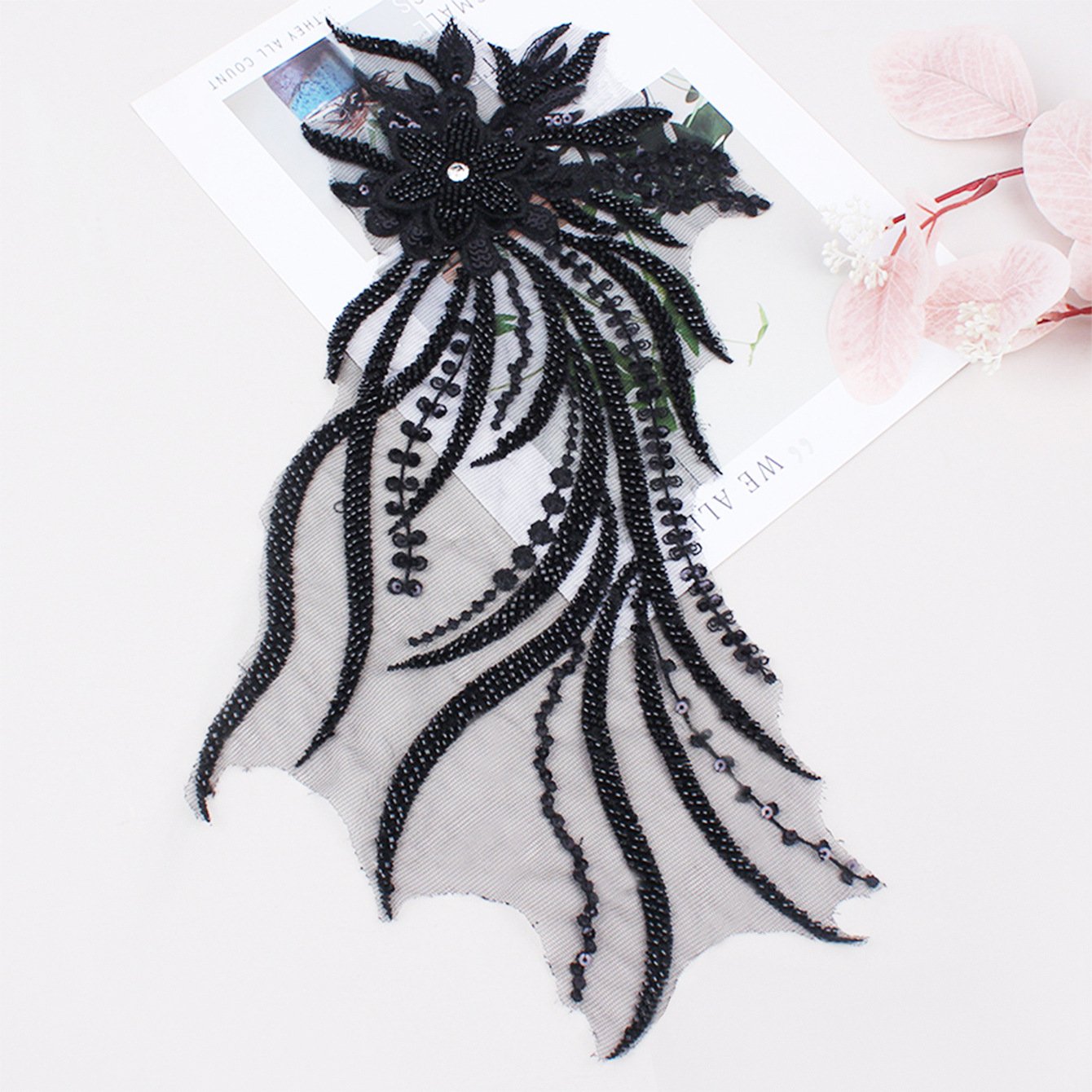 Golden Embroidered Polyester Rhinestone Beaded Patch Women's Clothing Accessories 3D Flower Applique For Girl's Dresses