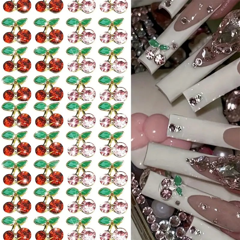 3D Cherry Nail Art Charms With Rhinestones Cherry Nail Art Accessories With Zircon Nail Art Gem Jewelry For DIY Or Salons