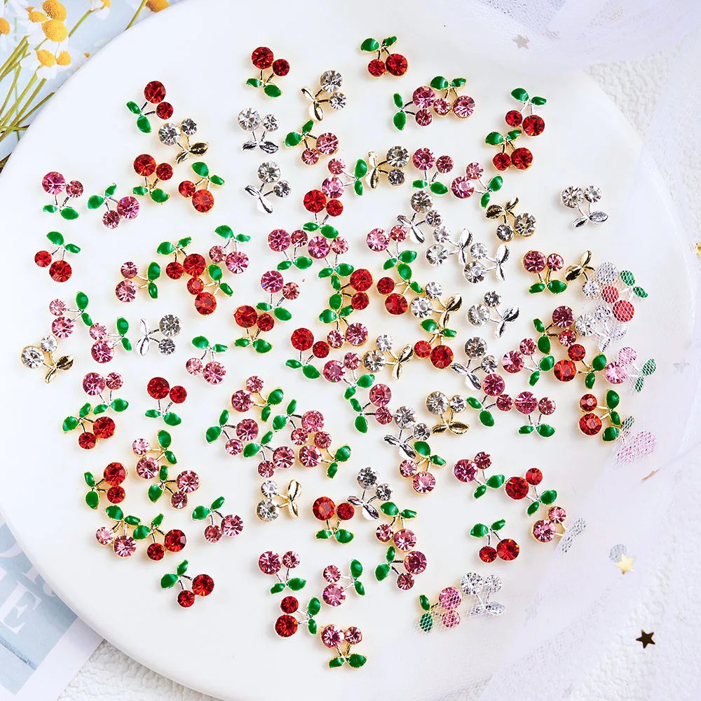 3D Cherry Nail Art Charms With Rhinestones Cherry Nail Art Accessories With Zircon Nail Art Gem Jewelry For DIY Or Salons