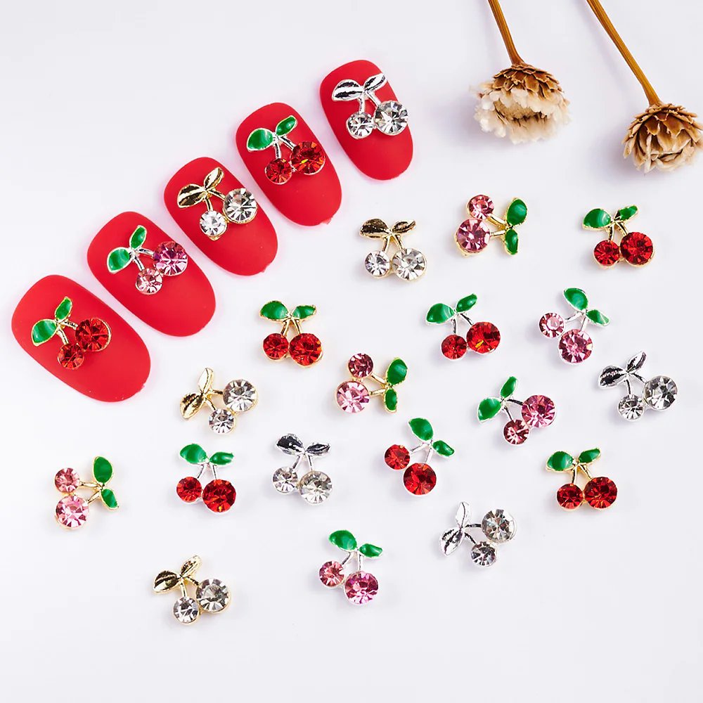 3D Cherry Nail Art Charms With Rhinestones Cherry Nail Art Accessories With Zircon Nail Art Gem Jewelry For DIY Or Salons