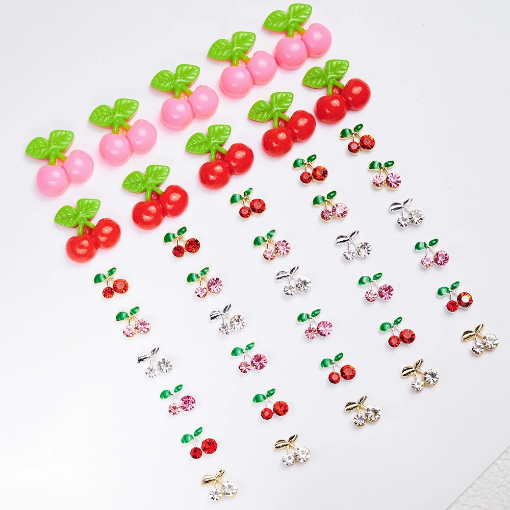 3D Cherry Nail Art Charms With Rhinestones Cherry Nail Art Accessories With Zircon Nail Art Gem Jewelry For DIY Or Salons