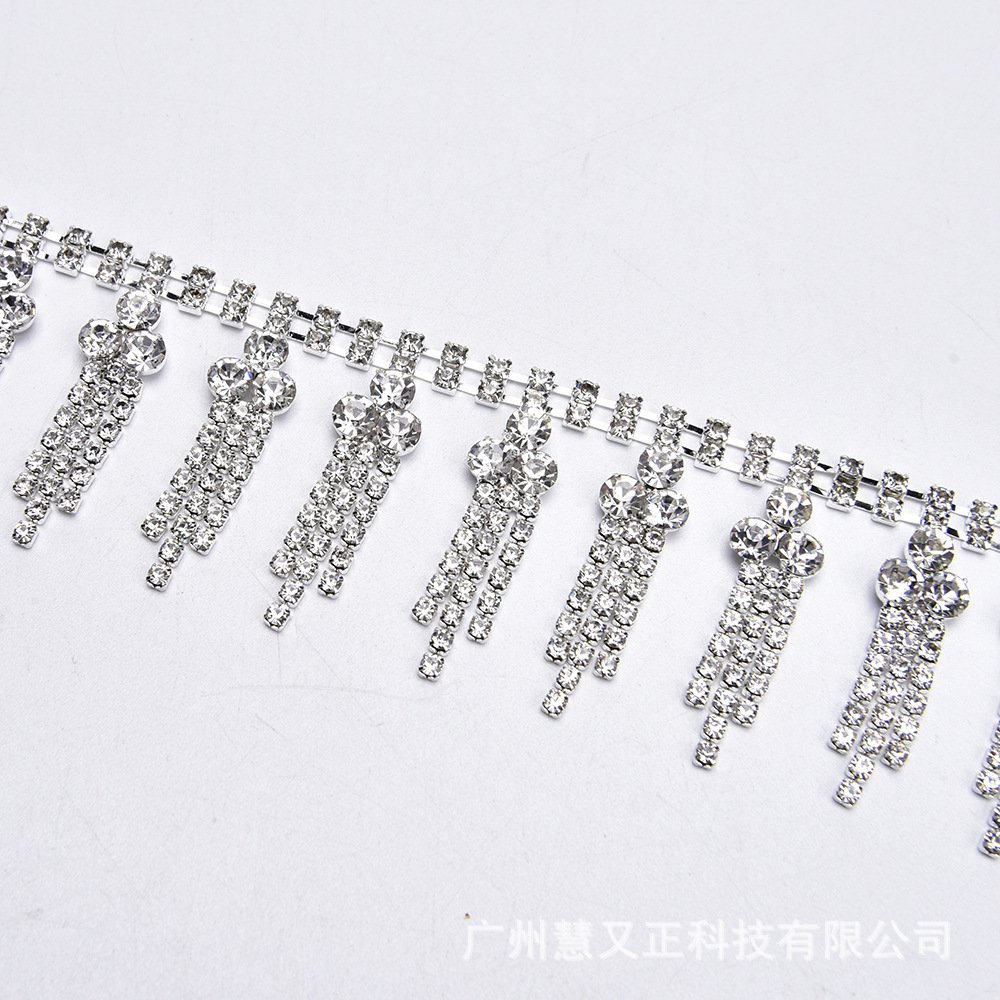 JFRT040 Wholesale Silver Necklace Crystal Garment Accessories Tassel Fringe Chain Glass Rhinestone Trim