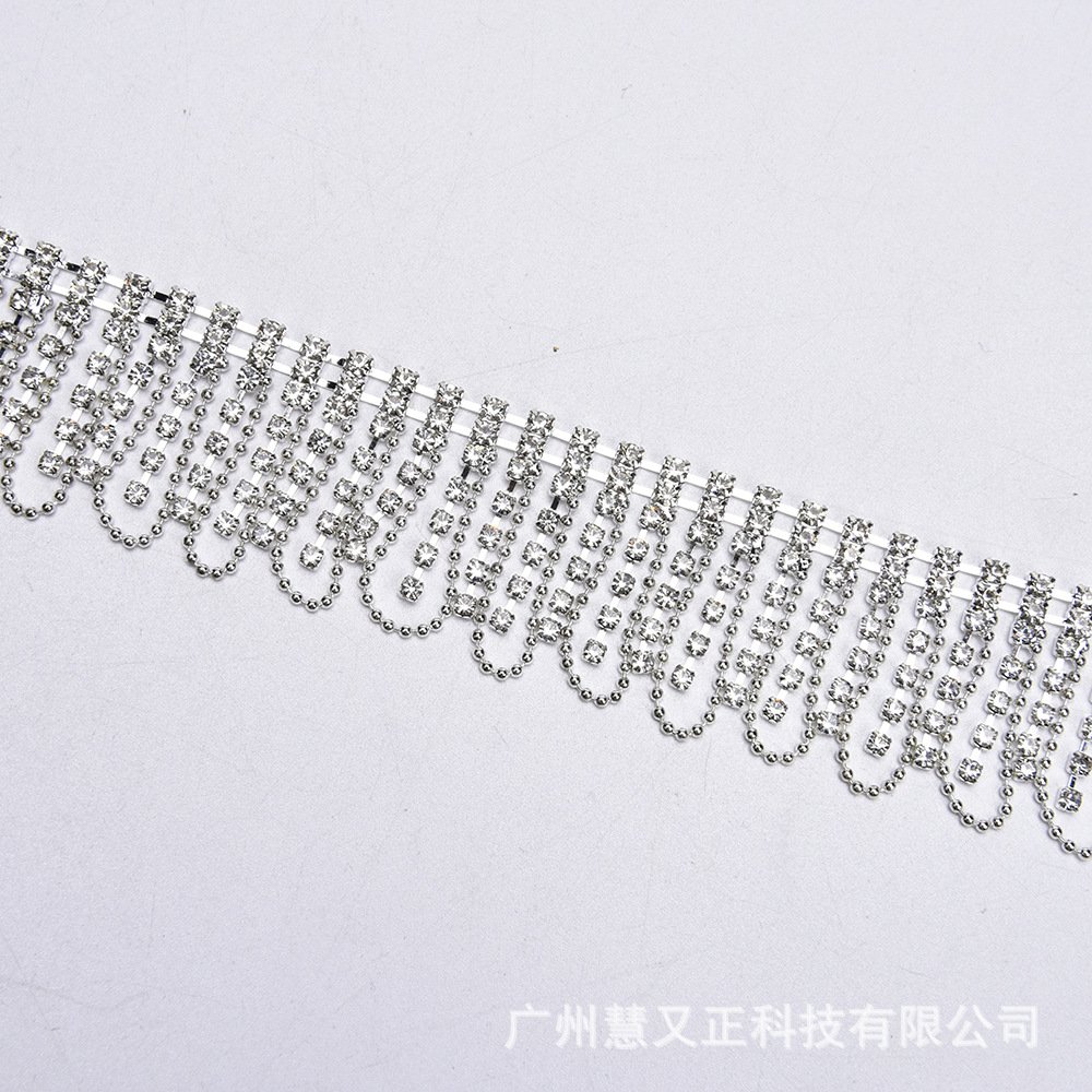 JFRT040 Wholesale Silver Necklace Crystal Garment Accessories Tassel Fringe Chain Glass Rhinestone Trim