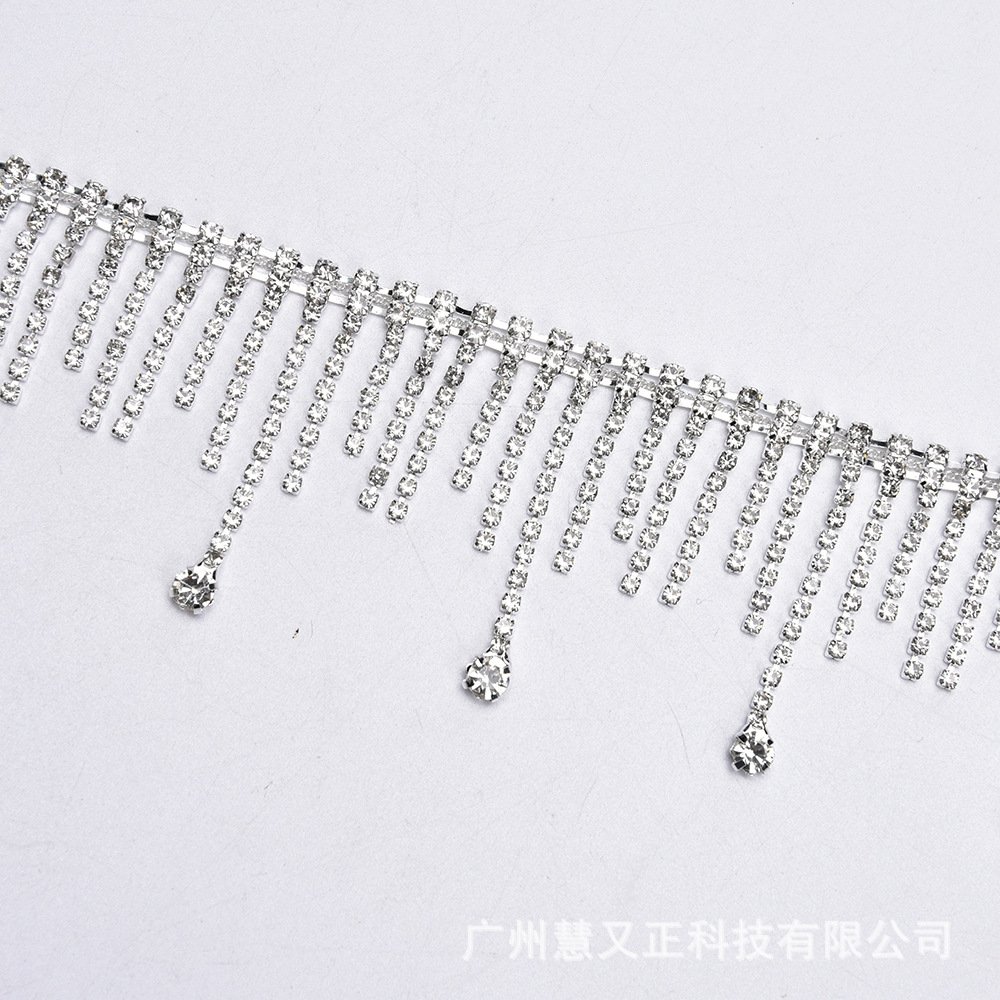 JFRT040 Wholesale Silver Necklace Crystal Garment Accessories Tassel Fringe Chain Glass Rhinestone Trim