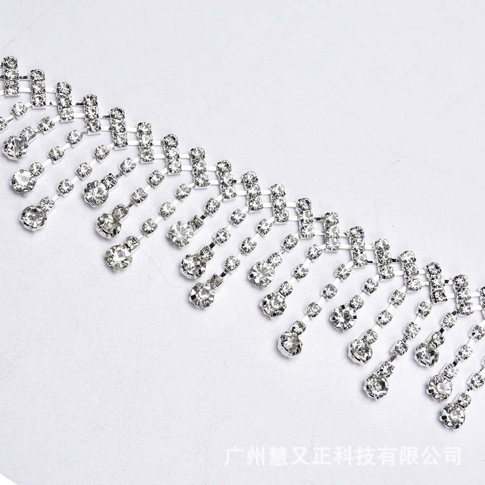 JFRT040 Wholesale Silver Necklace Crystal Garment Accessories Tassel Fringe Chain Glass Rhinestone Trim