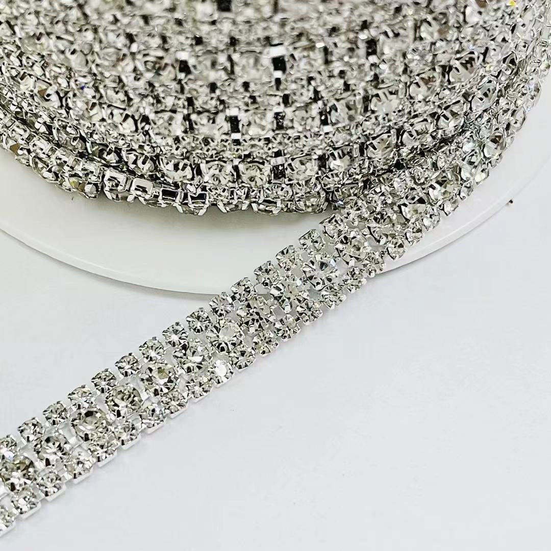 Wholesale 3 Rows Claw Chain Crystal Rhinestone Silver Bottom Chain Garment Accessories For Clothing Decoration