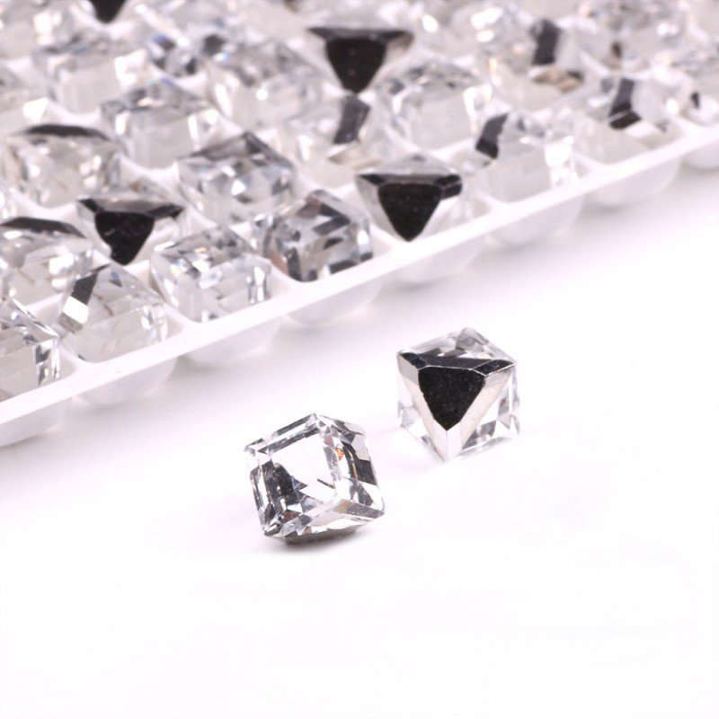 Wholesale Multi Color Angular Plated Bottom Diamonds Cube Rhinestones DIY Jewelry Stick Crystal Nail Square Diamonds