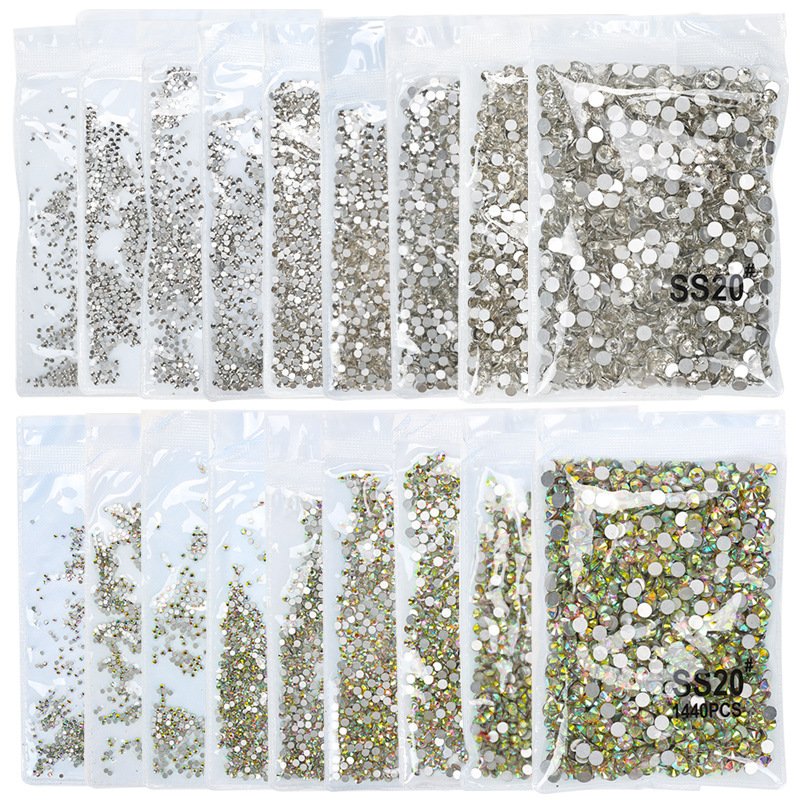 TSZS Hot Sale Bling AB Glass Stones SS3-SS20 1440pcs Glass 3D Rhinestones Clear AB Non Hot Fix Glass Strass Nail Art Decoration