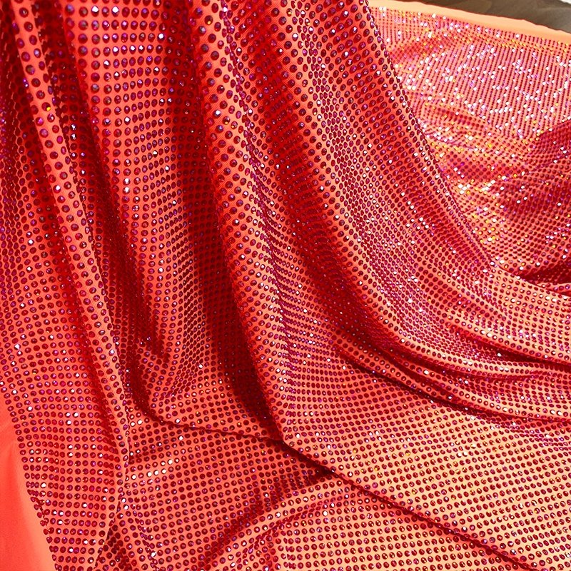 FB001 Wholesale luxury Custom rhinestone fabric crystal hotfix crystal fabric for shining dress