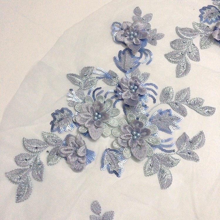 New arrival handmade DIY rhinestone sequins lace mesh applique 3d flower LT2272A