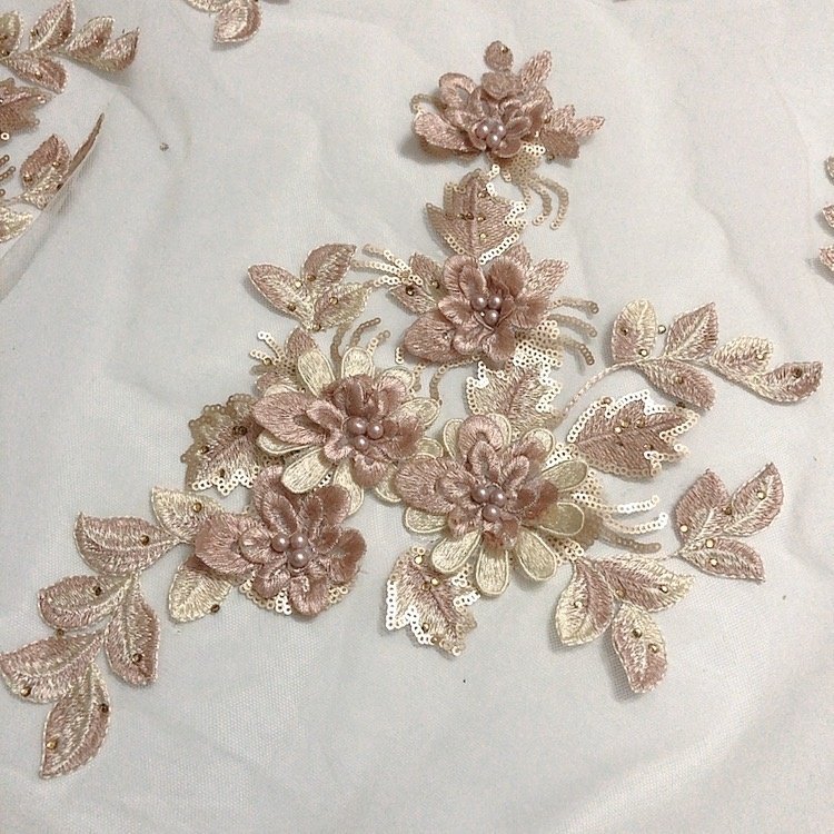 New arrival handmade DIY rhinestone sequins lace mesh applique 3d flower LT2272A