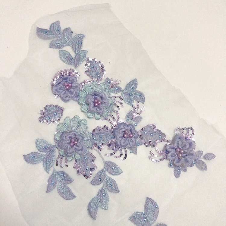 New arrival handmade DIY rhinestone sequins lace mesh applique 3d flower LT2272A