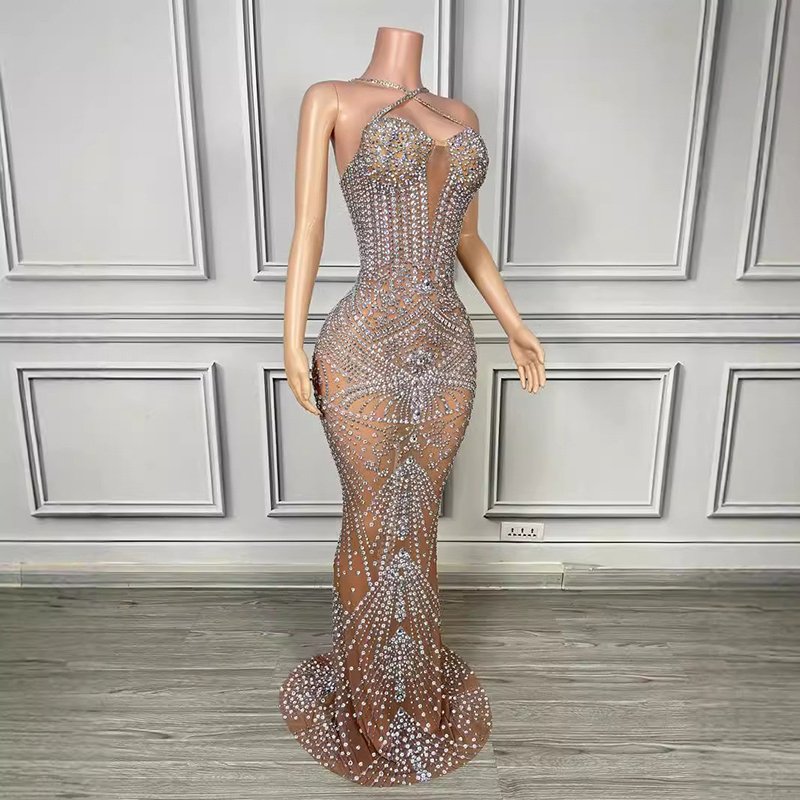 Novance Y4118 Clothing Manufacturers Custom 2024 Fashion Evening Dinner Dresses Sexy Rhinestone Birthday Gown For Women