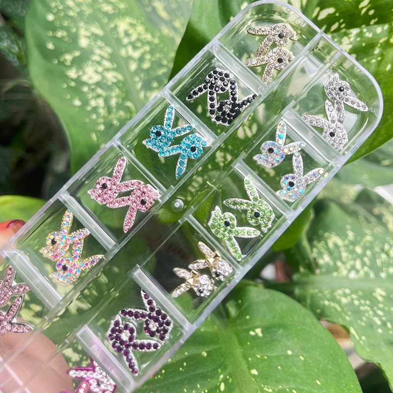 3D Kawaii Rabbit Nail Art Charms Crystal Playboys Bunny Rhinestones Manicure DIY Alloy Metal Nail Decorations