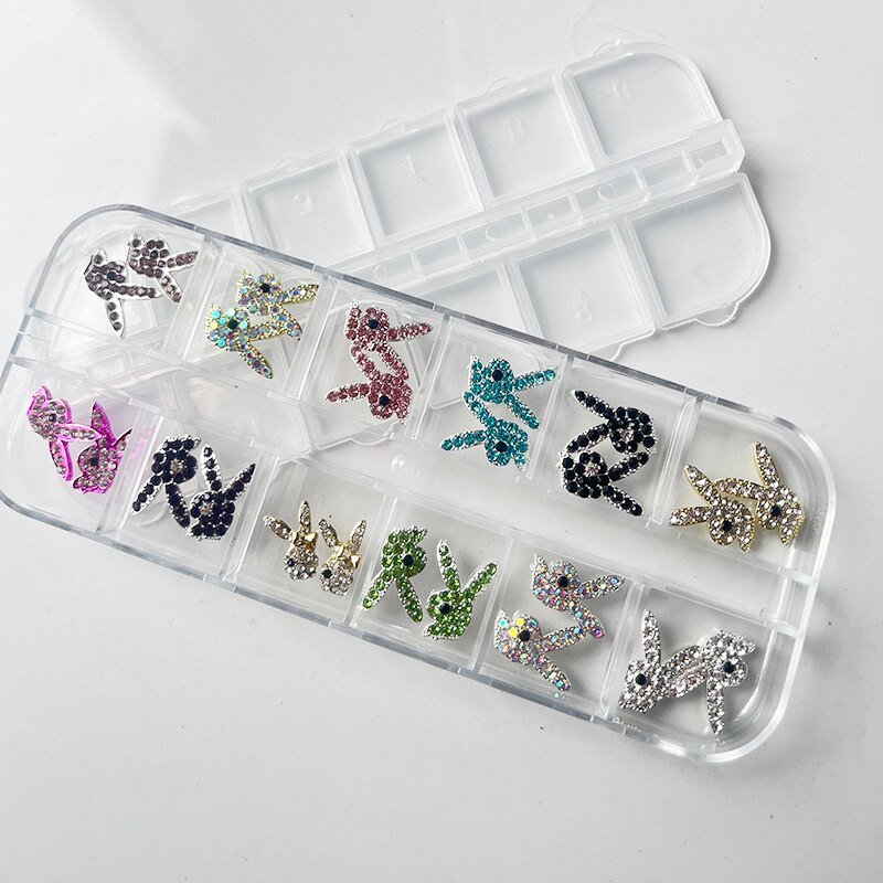 3D Kawaii Rabbit Nail Art Charms Crystal Playboys Bunny Rhinestones Manicure DIY Alloy Metal Nail Decorations