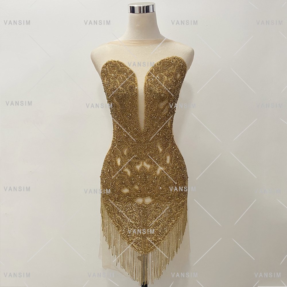whole sale stock champagne rose gold color crystal embellishments bodice dress rhinestone applique bodice dress patch sewing on