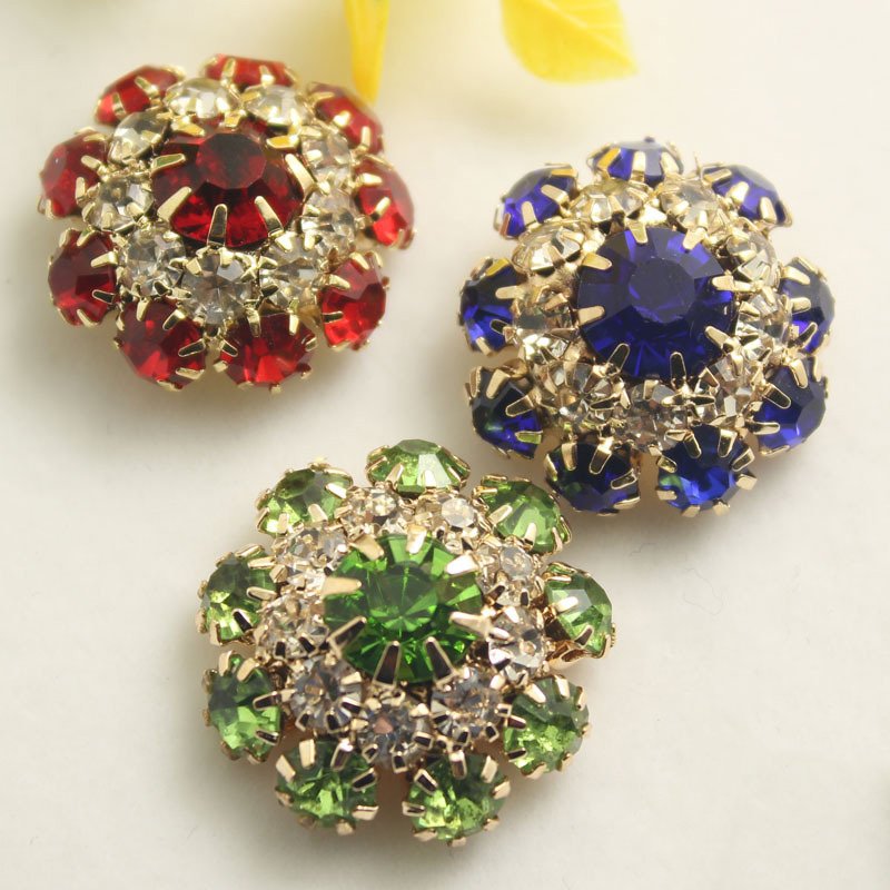High End Golden Rhinestone Shank Button Metal Crystal Buttons For Clothes