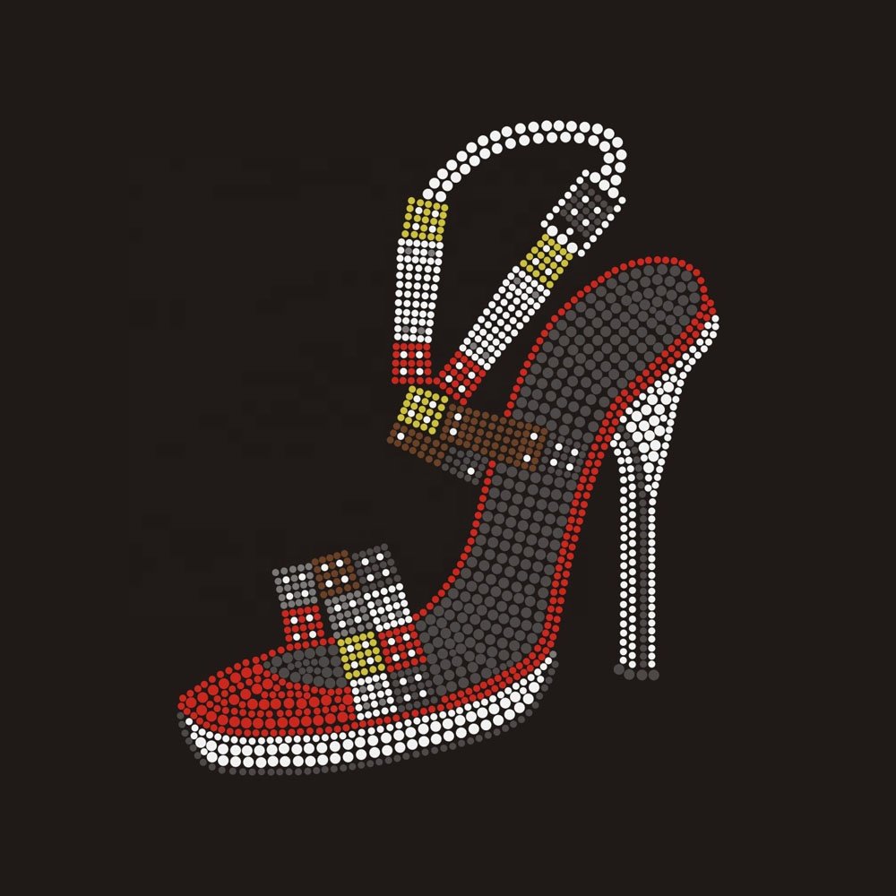 Factory Custom Hot Fix Bling high heel shoes iron on rhinestone transfer