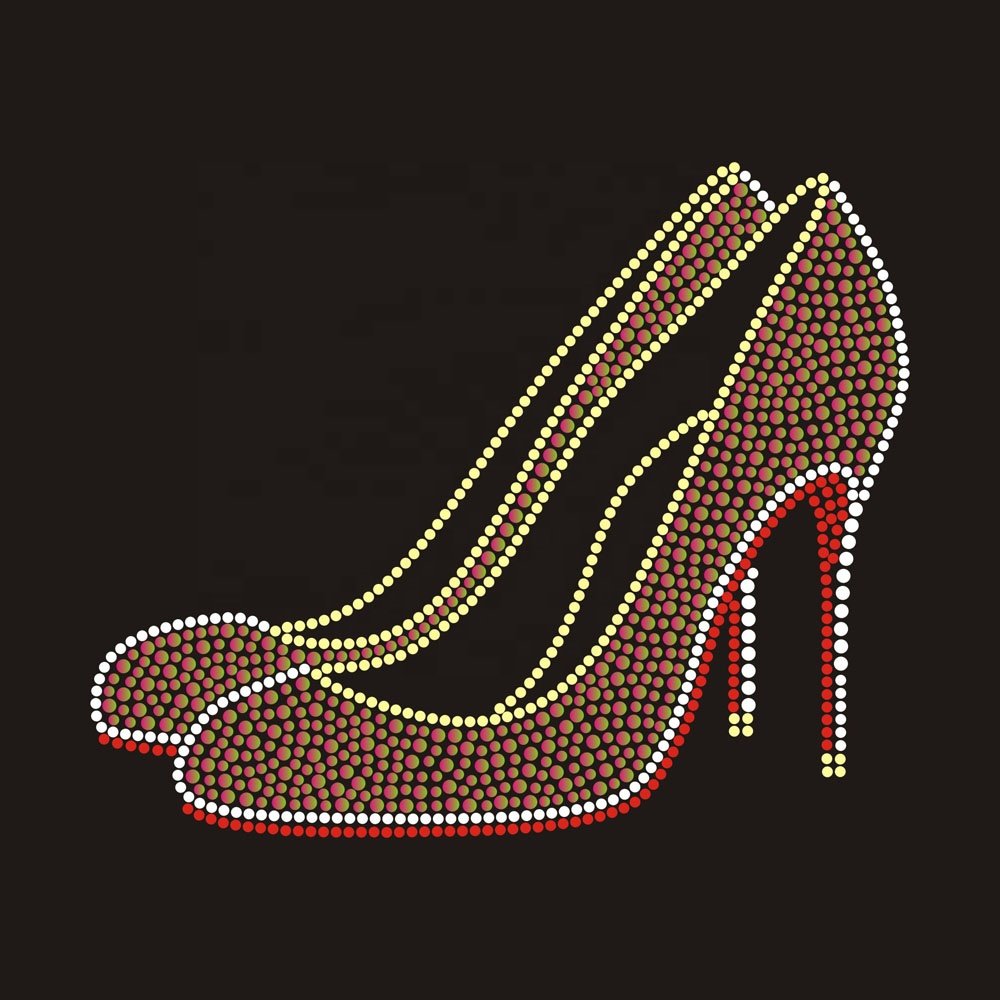 Factory Custom Hot Fix Bling high heel shoes iron on rhinestone transfer