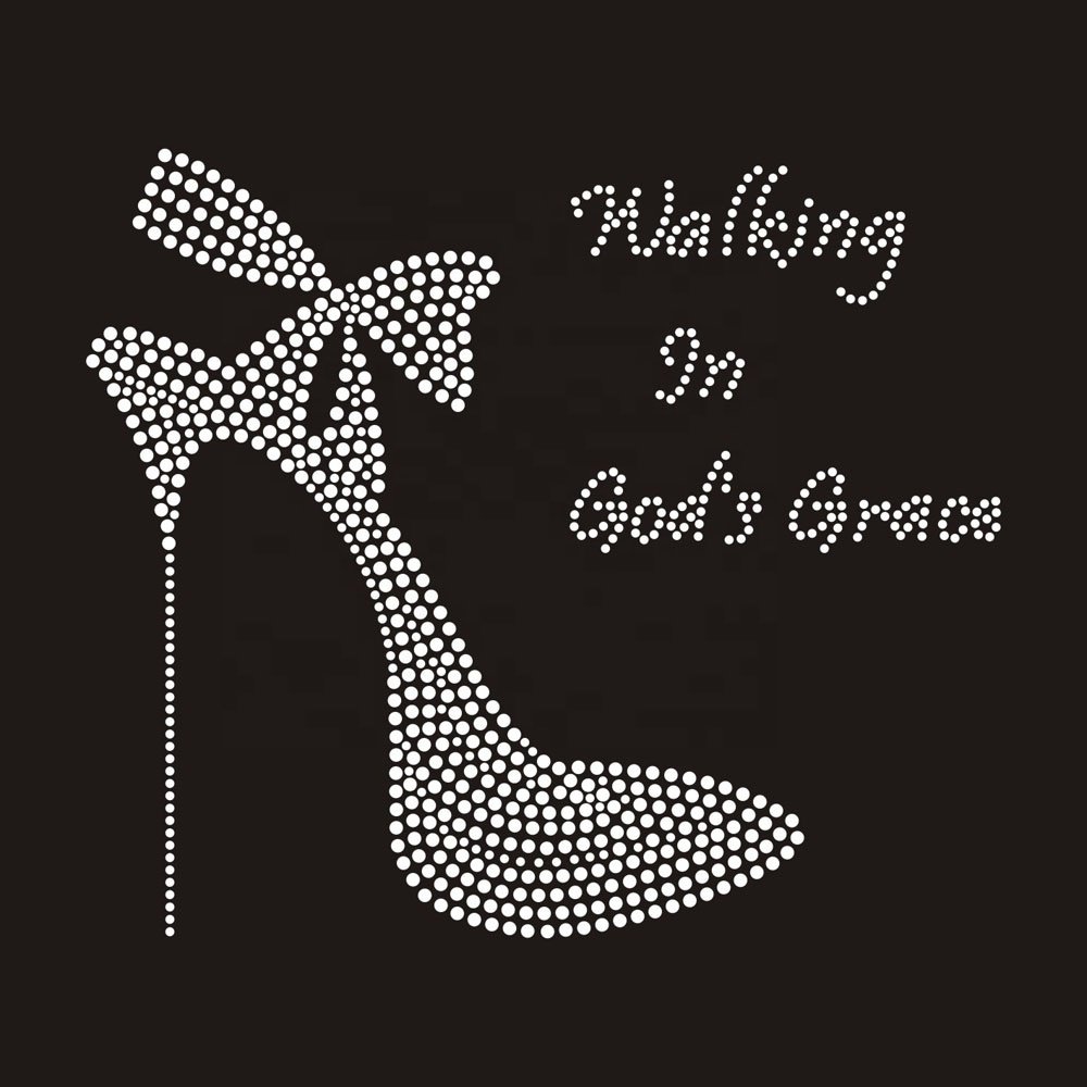 Factory Custom Hot Fix Bling high heel shoes iron on rhinestone transfer