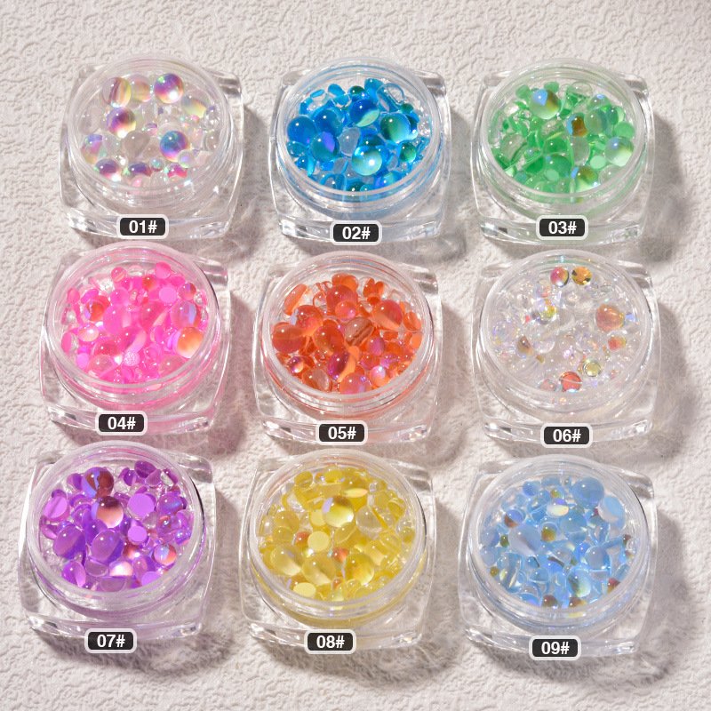 Nail Man Fish Beads Magic Color Aurora Diamond Jewelry Candy Color Crystal Semi-Round Beads Mixed Nail Rhinestones