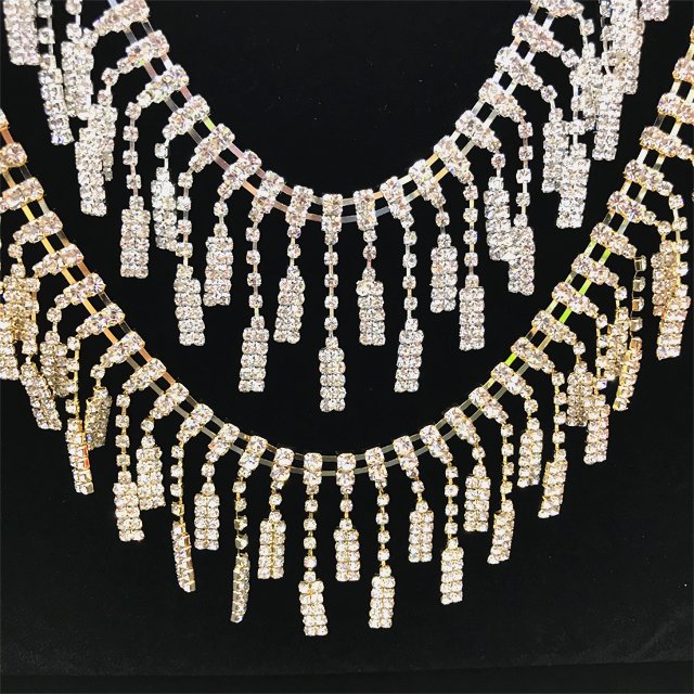 CA004 factory supply diamond bridal tassel chain rhinestone fringe chain trim gold for garment