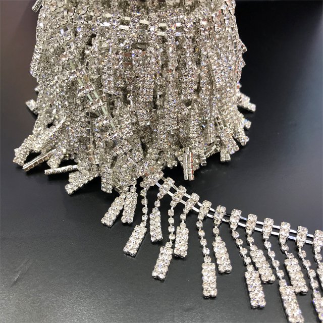 CA004 factory supply diamond bridal tassel chain rhinestone fringe chain trim gold for garment