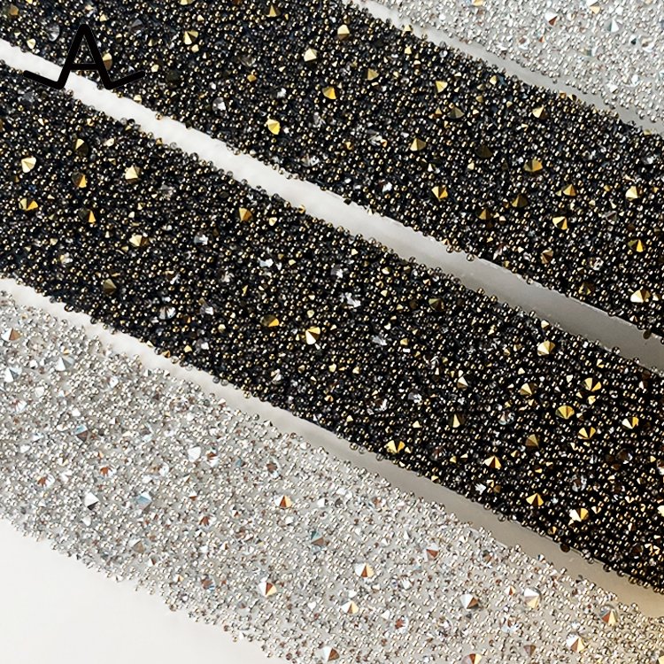 2X40cm Shinning shoes Nail Art Garment Crystal Medley Banding Strip Flatback rhinestone hotfix Diy