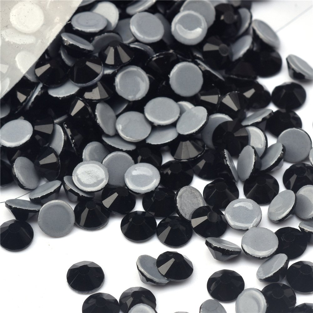 Yantuo Wholesale Bling Flat Back Hot Fix Glass Jet black Rhinestone For Iron On Crystal Design