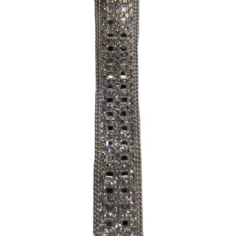 Wholesale New fancy design heat transfer rhinestone tape hot fix tape apparel trimmings for dresses swimwear shoes