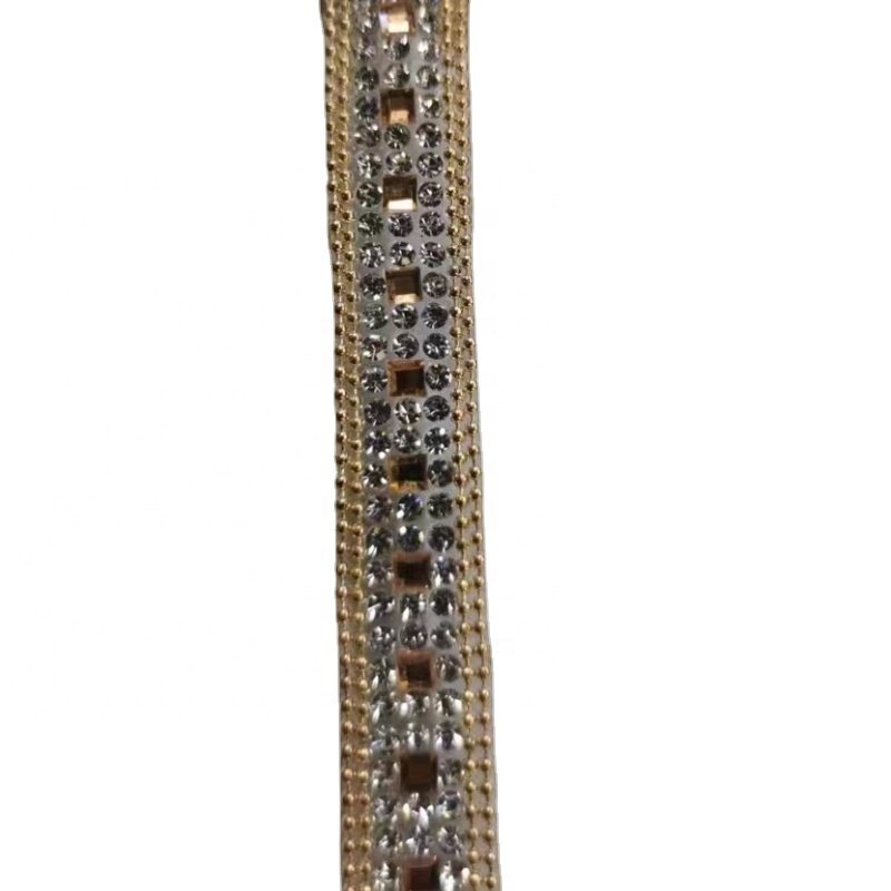 Wholesale New fancy design heat transfer rhinestone tape hot fix tape apparel trimmings for dresses swimwear shoes