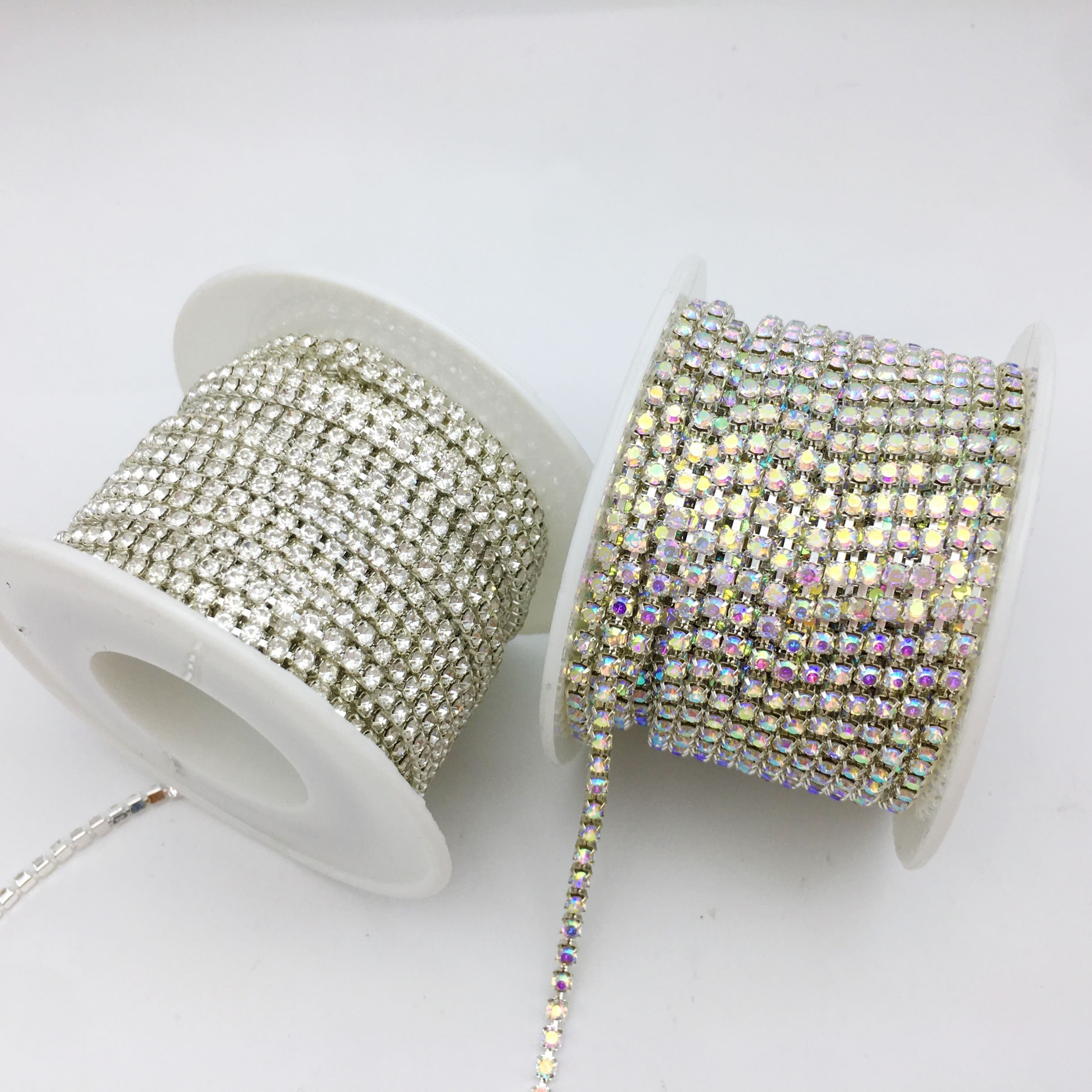 SINRONG Wholesale Sew-On Rhinestone Decorative Chain White/AB Crystal Diamond Motif Loose Rhinestones for Wedding Accessories