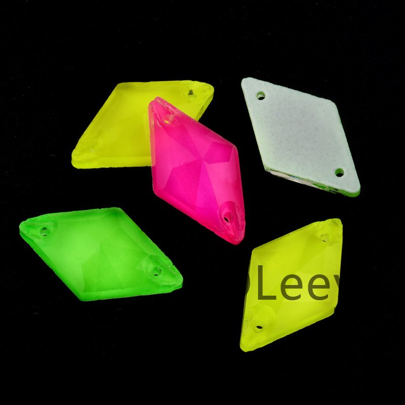 OLeeya Directsale Glass Sewing Rhinestones Neon Color Rhombus Shape Bikini Stones Decoration Crystals for Leotards Dance Dress