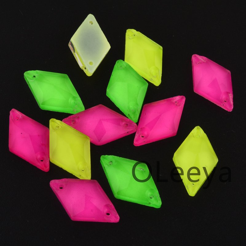 OLeeya Directsale Glass Sewing Rhinestones Neon Color Rhombus Shape Bikini Stones Decoration Crystals for Leotards Dance Dress