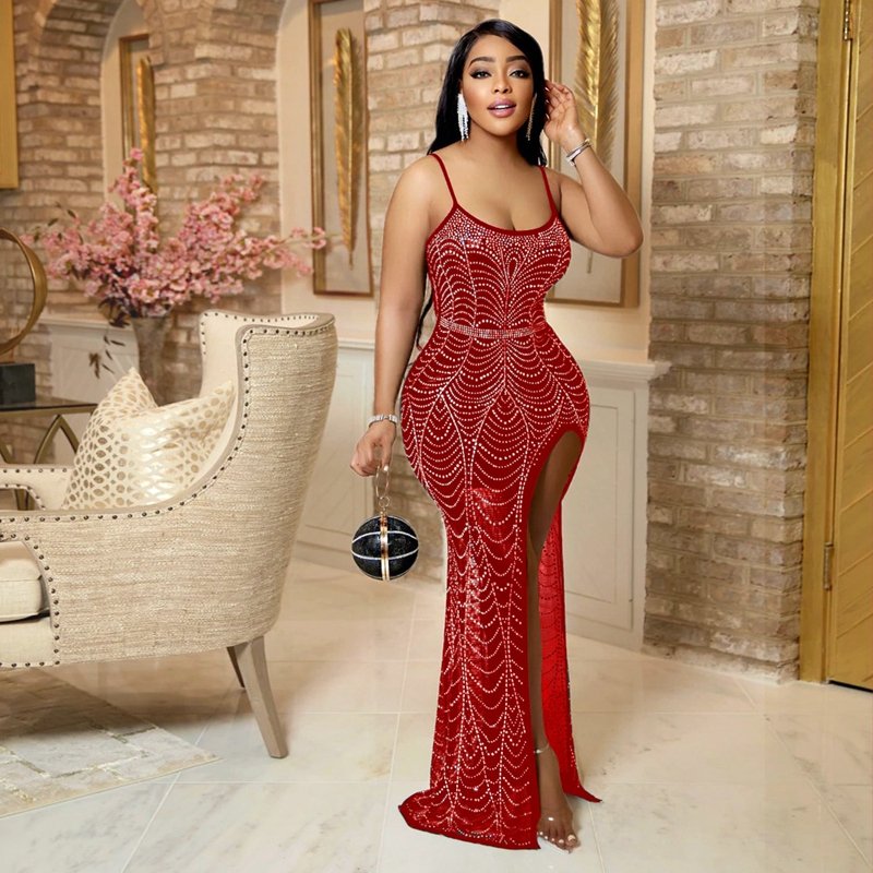 Sparkly Crystal Rhinestone Bodycon Dress Women Elegant Birthday Evening Wedding Dresses for Women Night Club Party Maxi Dress