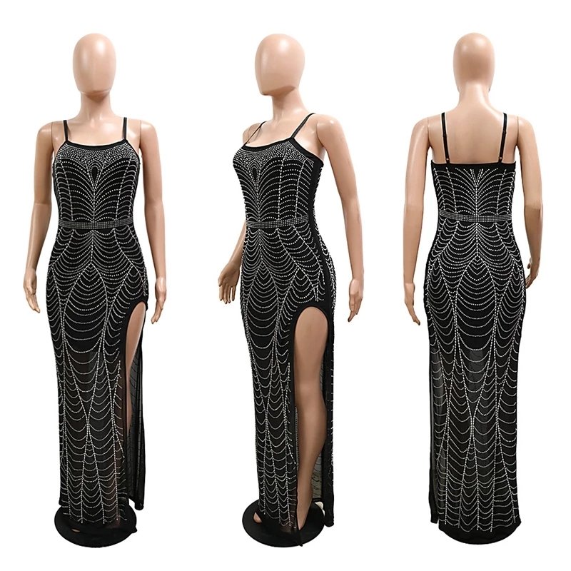Sparkly Crystal Rhinestone Bodycon Dress Women Elegant Birthday Evening Wedding Dresses for Women Night Club Party Maxi Dress