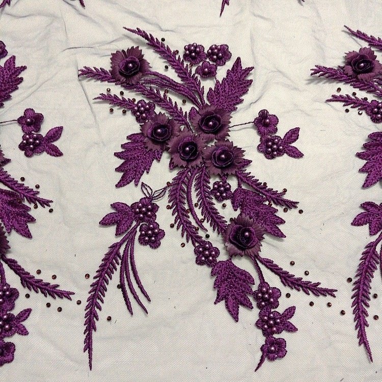 Fancy embroidered 3d flower lace beaded applique with rhinestones LT20415