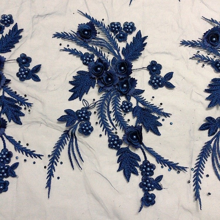Fancy embroidered 3d flower lace beaded applique with rhinestones LT20415