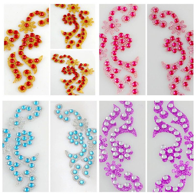 Set Of 4 Stick On Self Adhesive Gem Colorful Rhinestones,DIY Peel Off Jewels Pearls Sticker Sheet