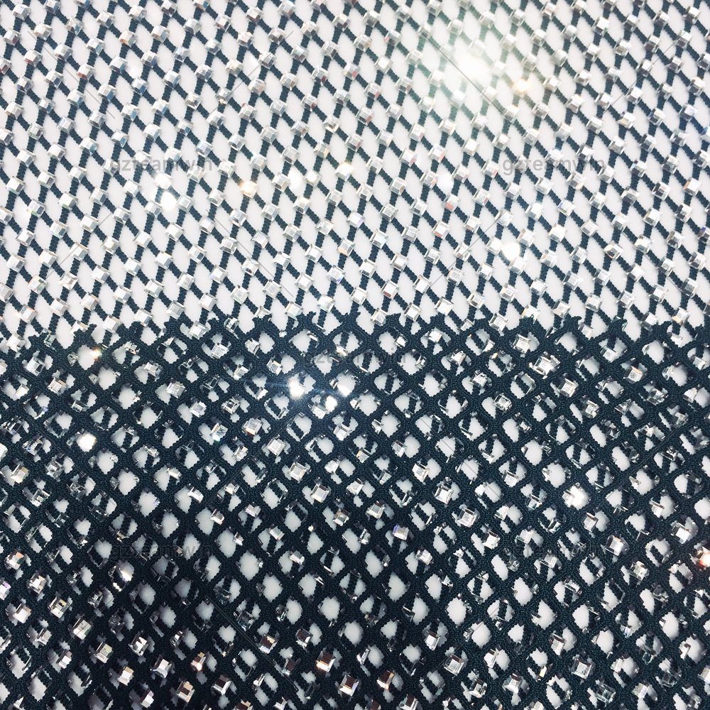 Factory Direct Sales Glass Square Soft Stretch Rhinestones Fabric Net Trim Crystal Glass Rhinestone Mesh Fabric For Bra Dress