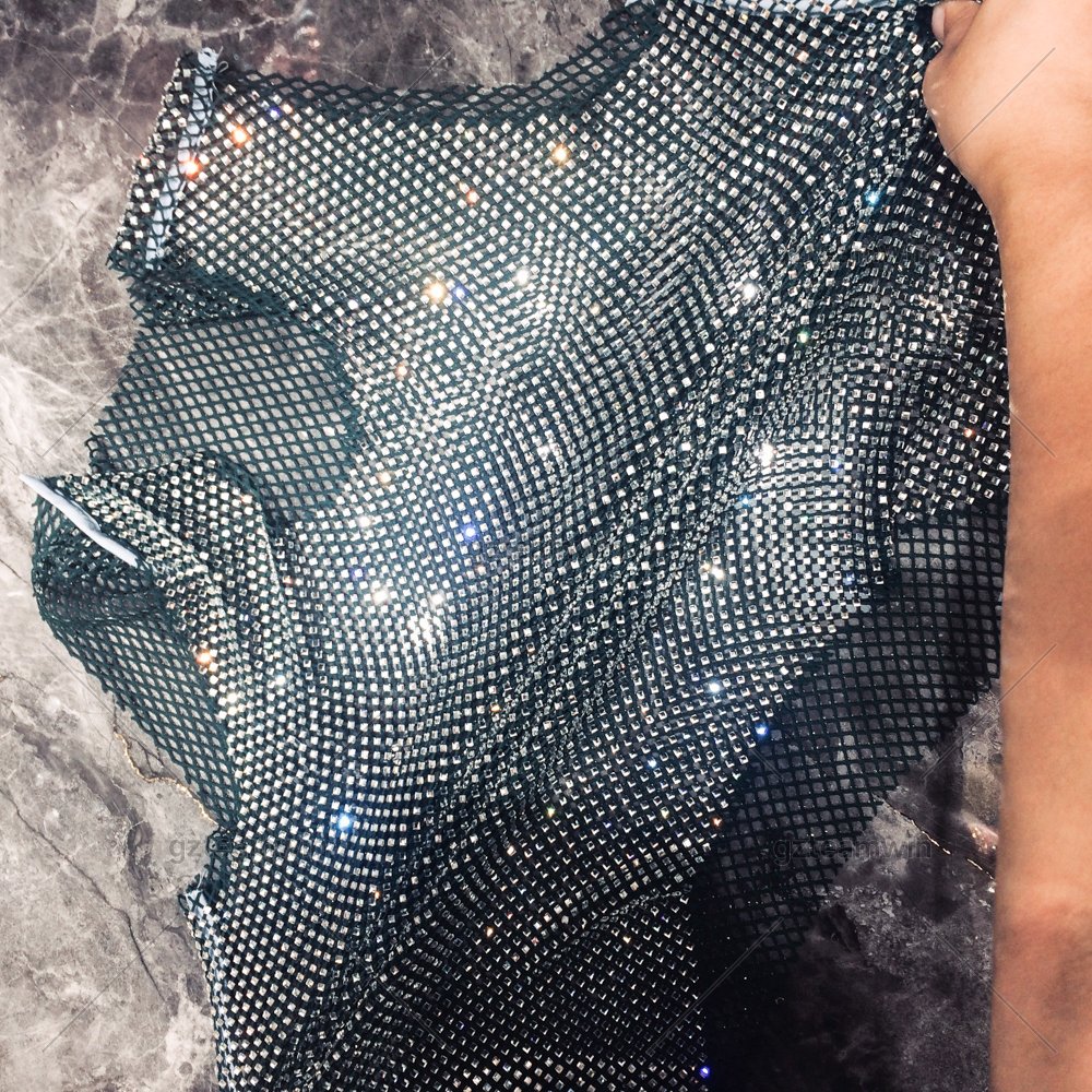 Factory Direct Sales Glass Square Soft Stretch Rhinestones Fabric Net Trim Crystal Glass Rhinestone Mesh Fabric For Bra Dress