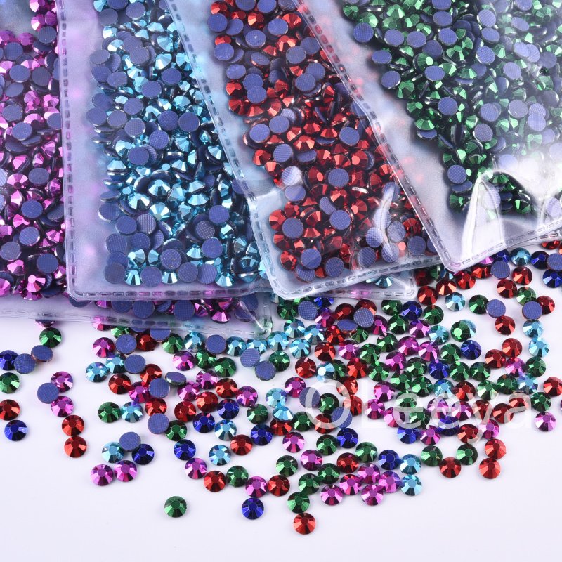 OLeeya German Glue Glass Hot Fix Bulk Gemstones Colorful Iron On Bling Rhinestone For Bikini Appliques