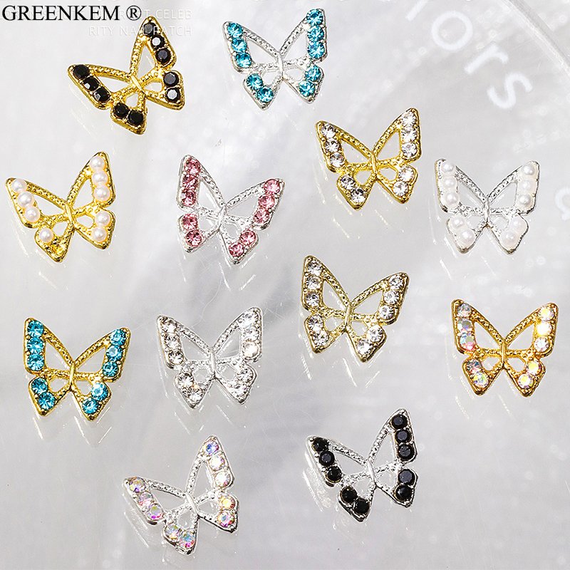 20Pcs 3D Nail Butterfly Art Charms Gold Silver Butterfly With Rhinestone Nail Jewelry For Nail Rhinestones