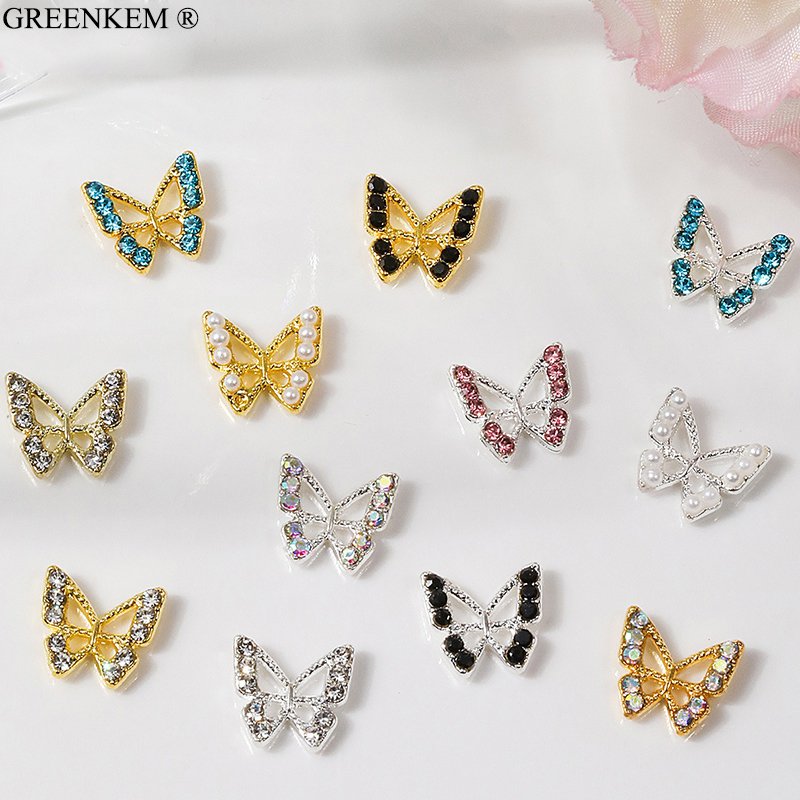 20Pcs 3D Nail Butterfly Art Charms Gold Silver Butterfly With Rhinestone Nail Jewelry For Nail Rhinestones